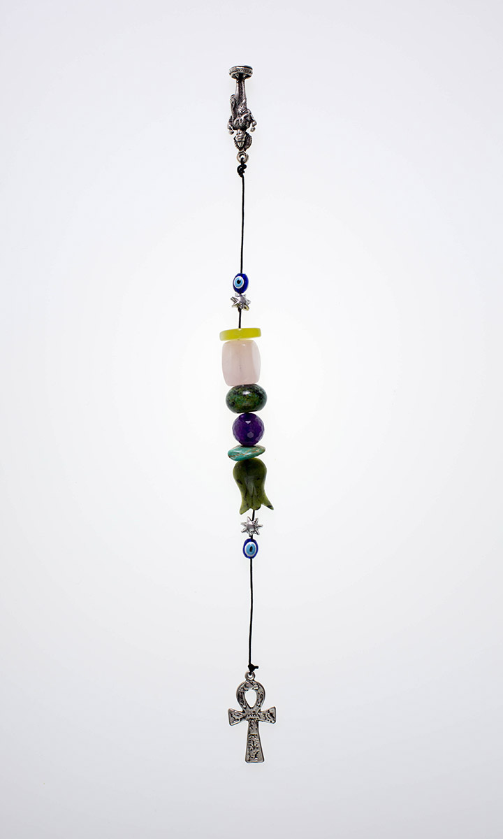 Laksmi - Ank Cross : For the love and passion for creation - art. Amulet with semi-precious stones:Thailand Jade,Mother of pearl,agate, Amethyst, mineral Turquoise, Tin.