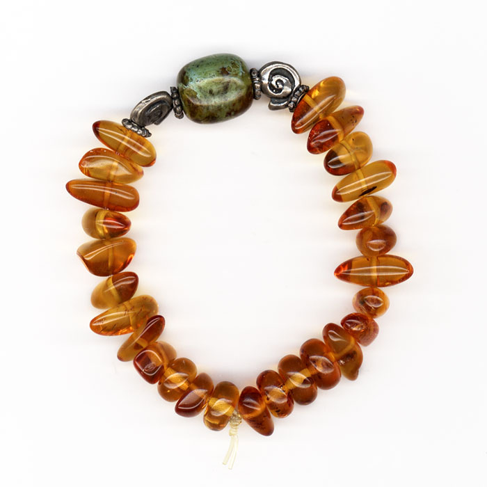 Bracelet made of genuine amber from Baltic sea -  cut by hand,turquoise amber and silver.