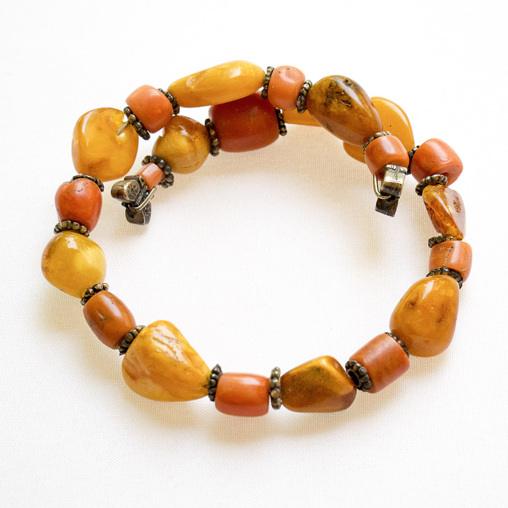 Bracelet made of genuine amber from Baltic sea - cut by hand, old coral root and silver.