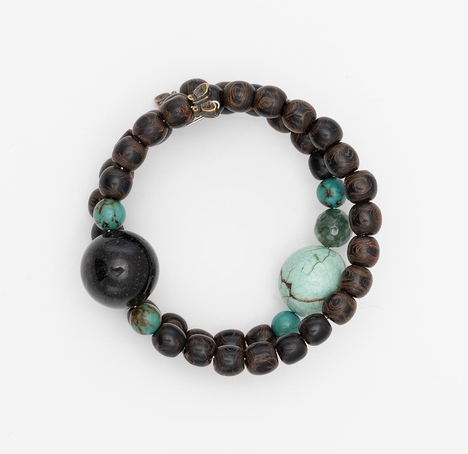 Bracelet made of Black Coral (Old Cut - 19th century), Agates and Tin