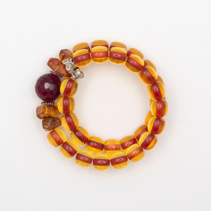 Bracelet made of artificial resin,amber cut by hand chrisokola 