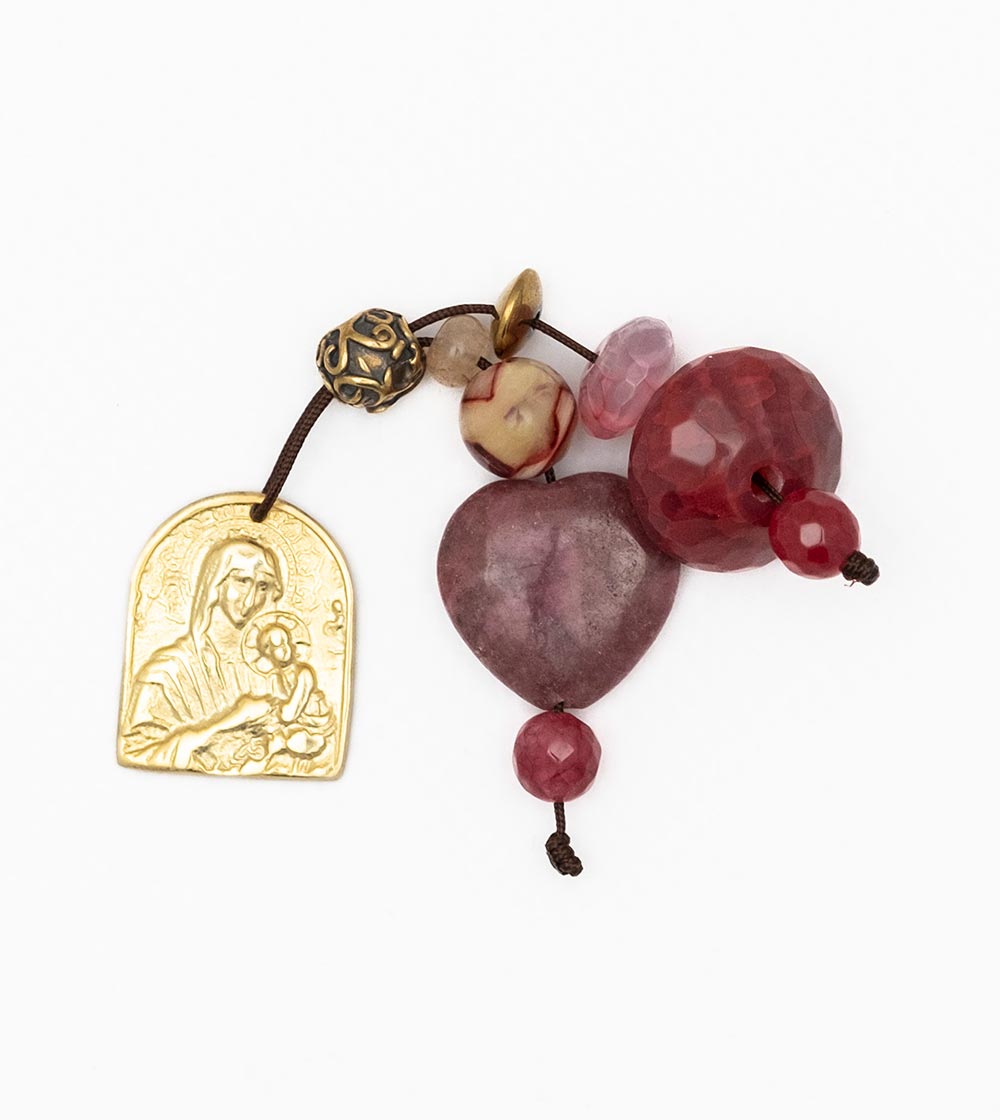 Virgin Mary : Maternity Protection - Unconditional Love. Amulet with semi precious stones, artificial resin and gilded silver
