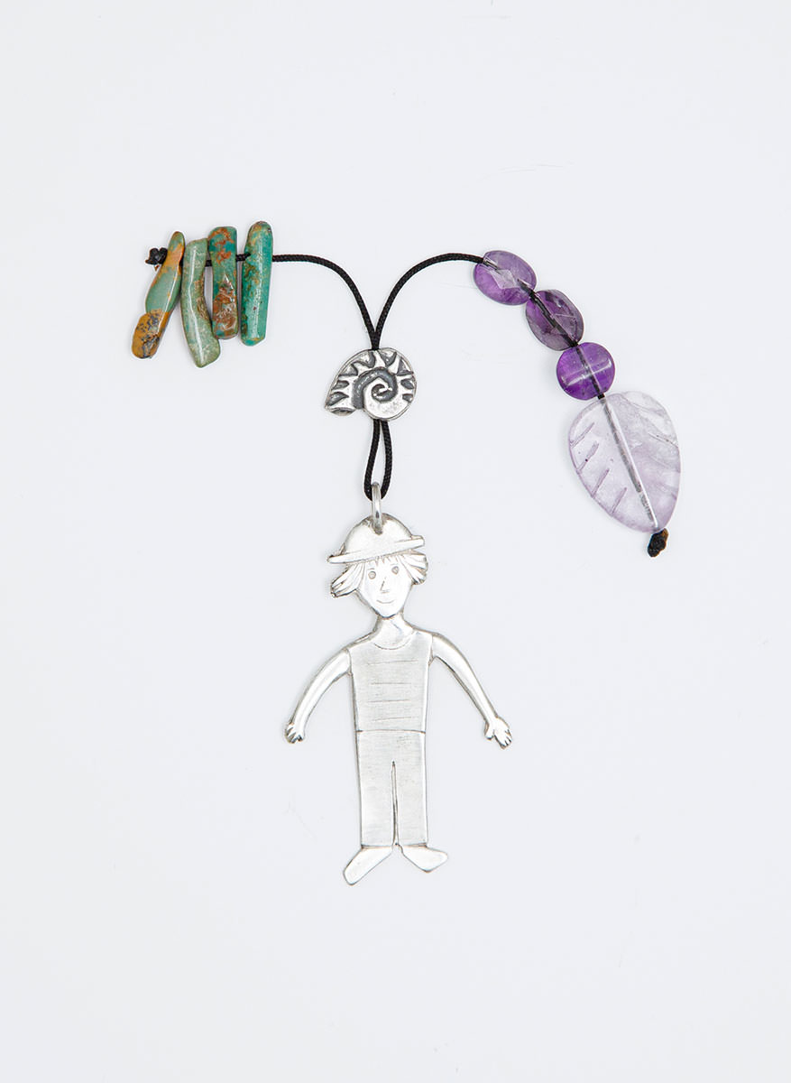 Little Boy : For your Love. Amulet with semi precious stones: Turquoise Mineral, Amethyst and Silver