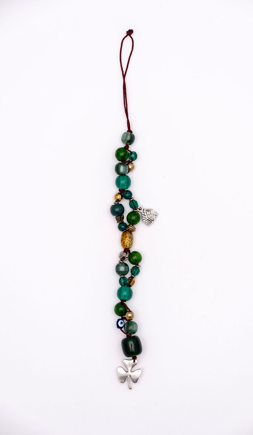 Lucky charm with crystal, artificial resin and agates - clover
