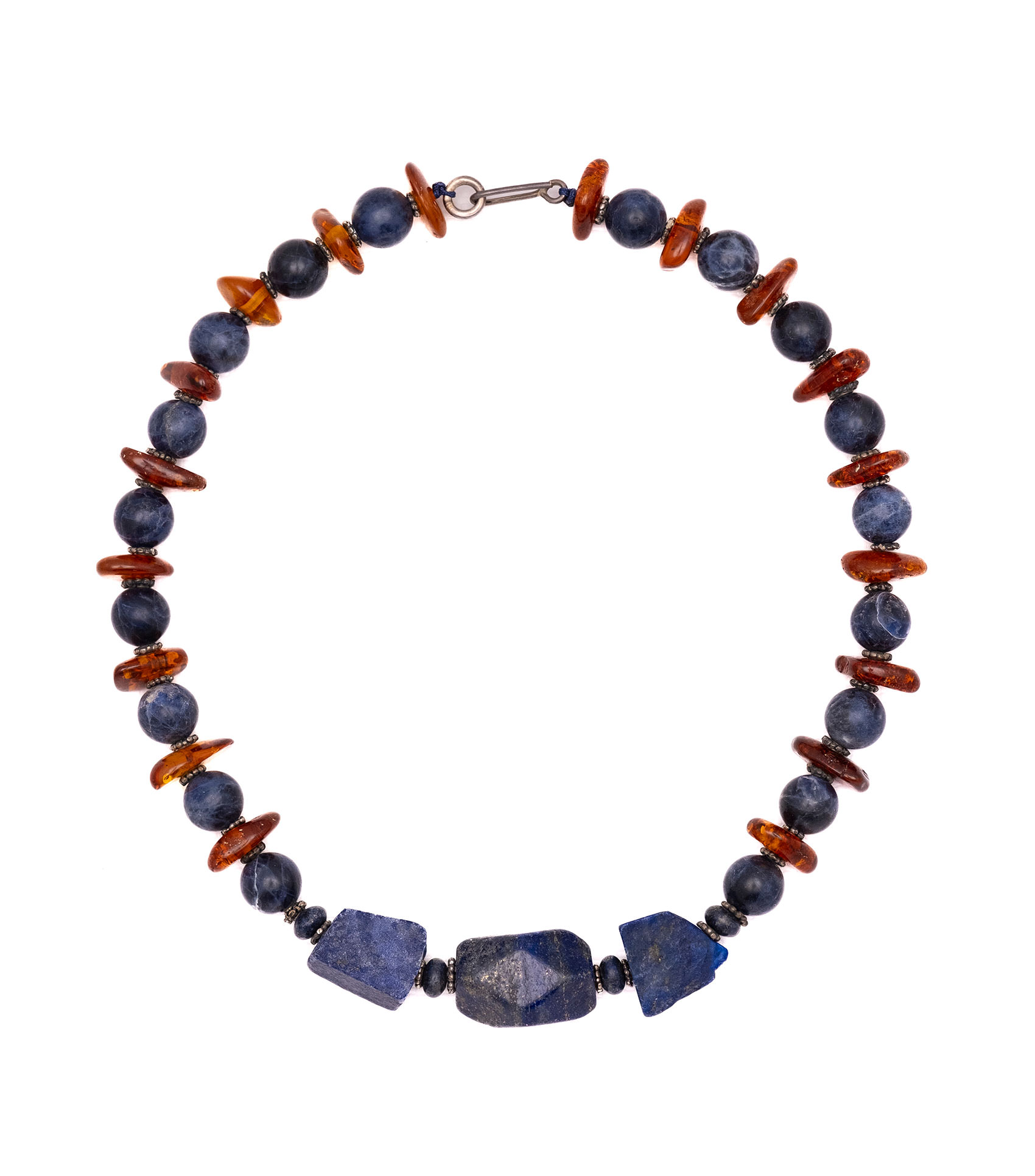 Necklace made of genuine amber from Baltic sea - cut by hand and silver.