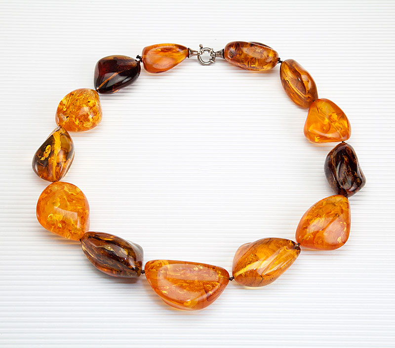 Necklace made of genuine amber from Baltic sea  - cut by hand and silver