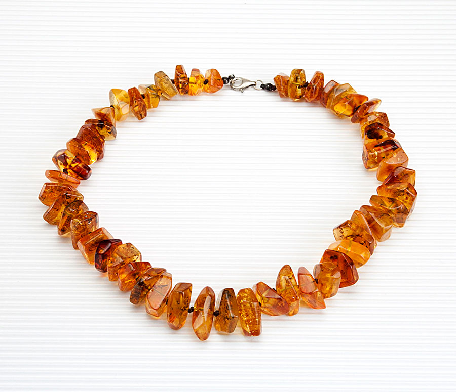 Necklace made of genuine amber from Baltic sea - cut by hand and silver