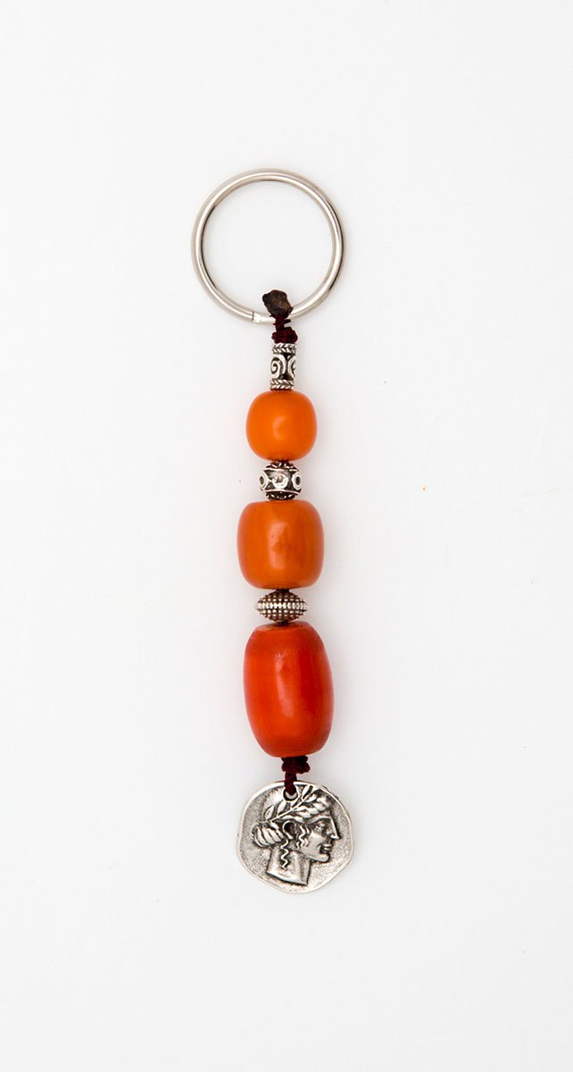 Key ring made of Greek mixture of artificial resins with Greek coin