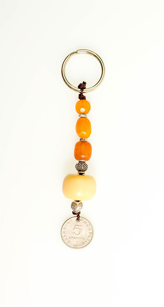 Key ring made of Greek mixture of artificial resins with Greek coin.