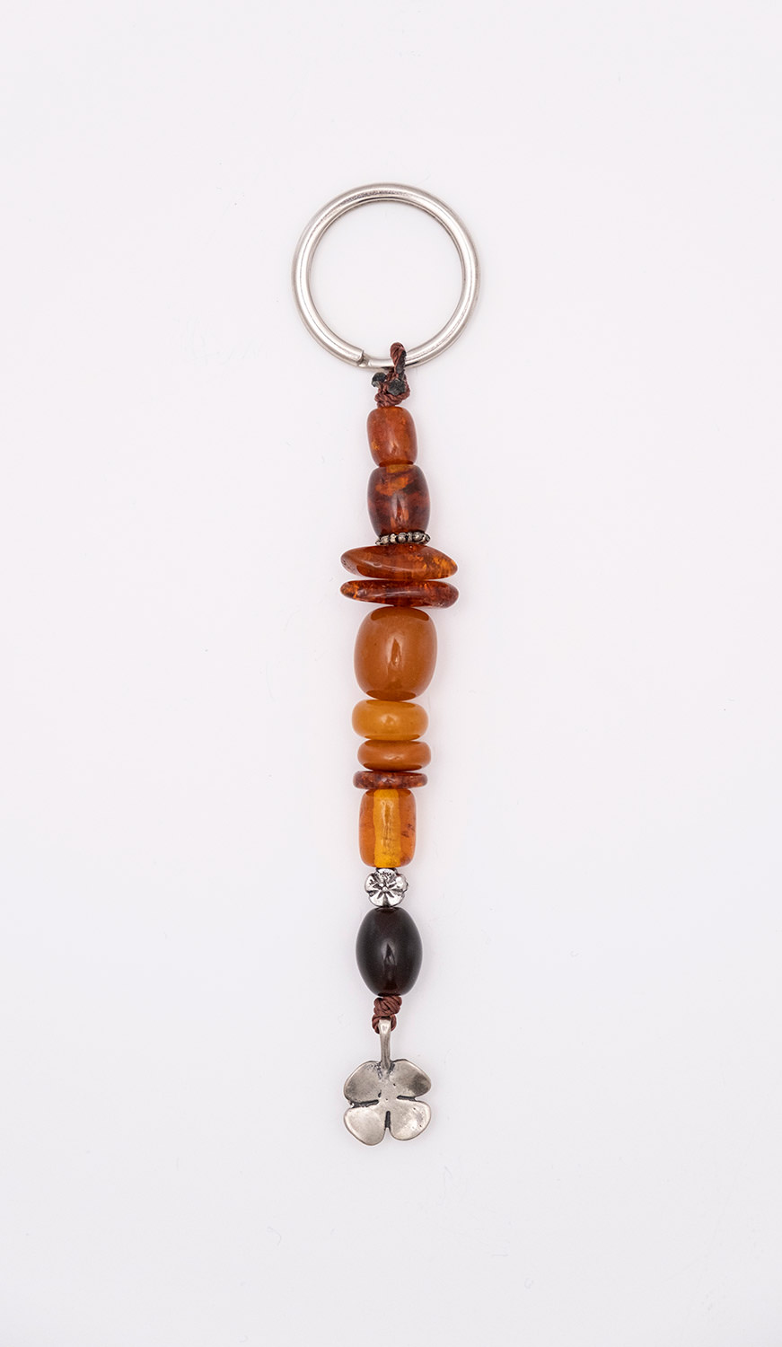 Keyring from Baltic Sea amber, tin and silver  - Clover
