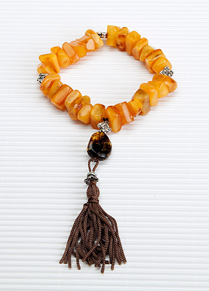 Byzantine prayer object made of  genuine amber from Baltic sea - cut by hand and tin (elastic).