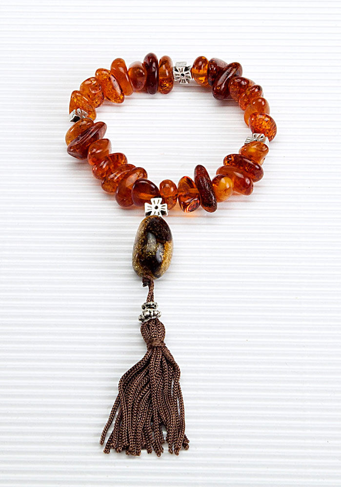 Byzantine prayer object made of genuine amber from Baltic sea - cut by hand and tin (elastic).