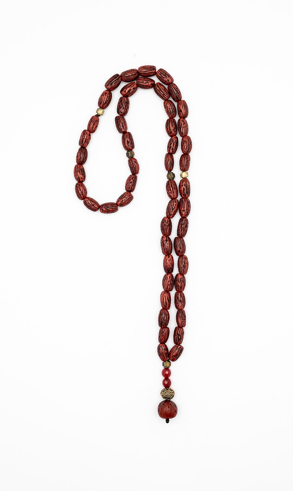 Catholic Prayer beads (Rosary) made of processed olive seeds, juniper seed, Agates and tin

