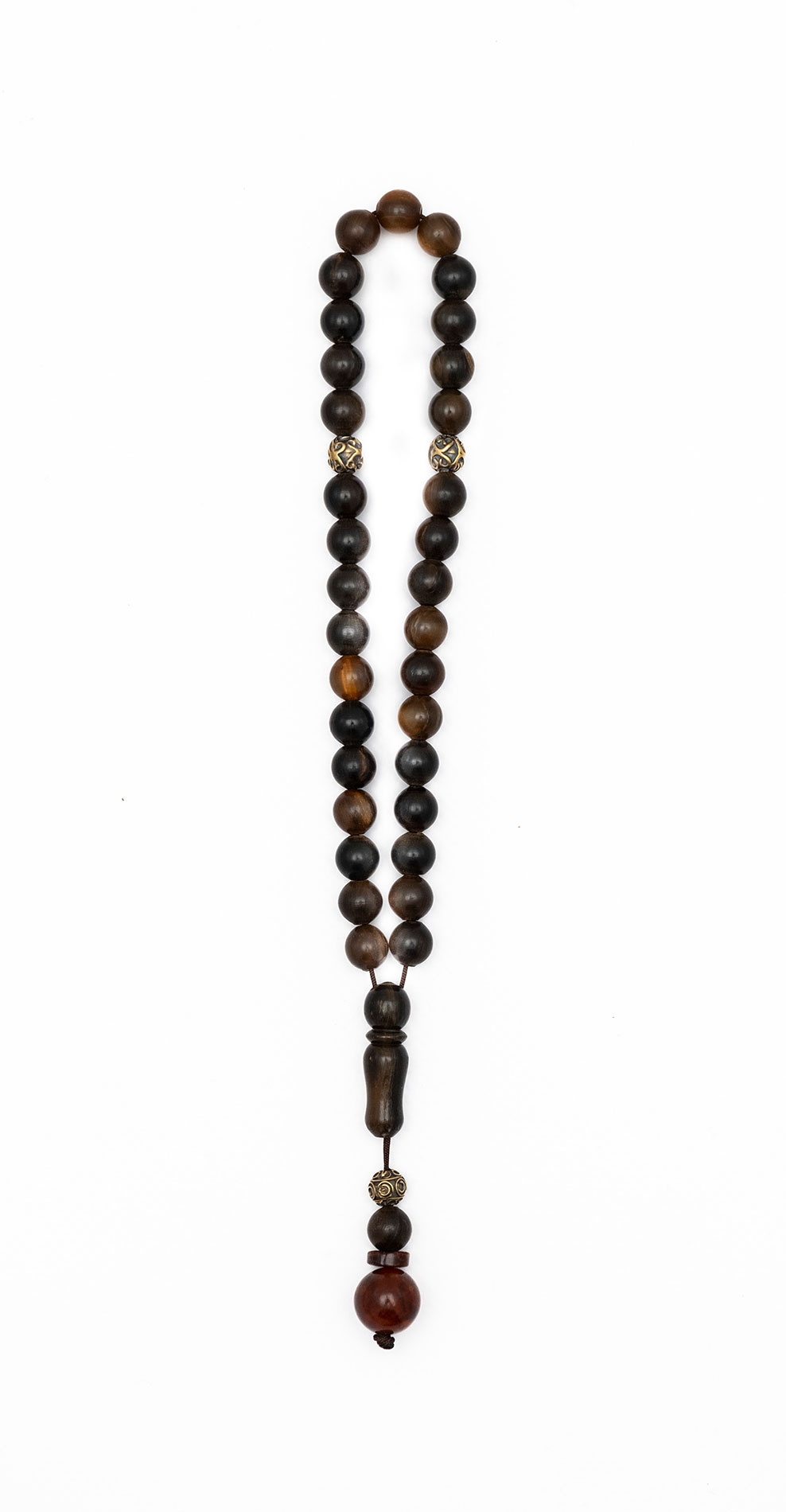 Muslim Prayer beads made of Water-buffalo Horn (coloured) and Amber from Baltic Sea (Ambroid)