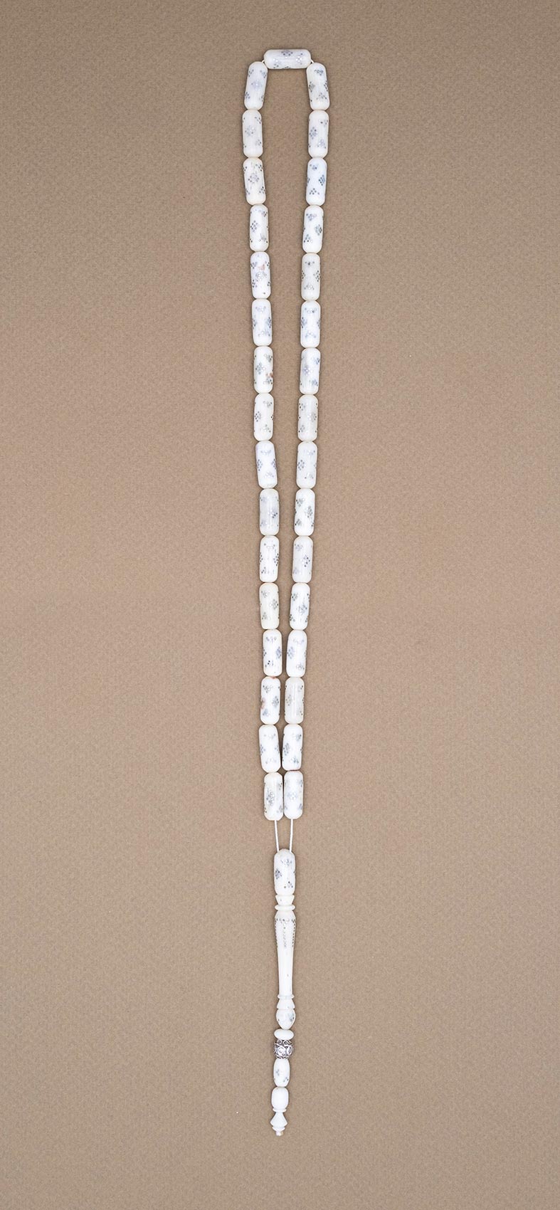 Muslim Prayer beads made of camel bone with inlaid  silver