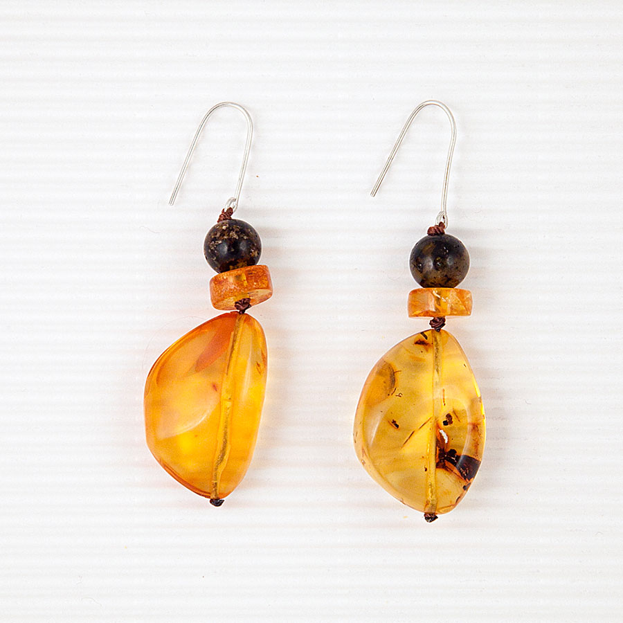Earrings made of genuine amber from Baltic sea-cut by hand-and silver.