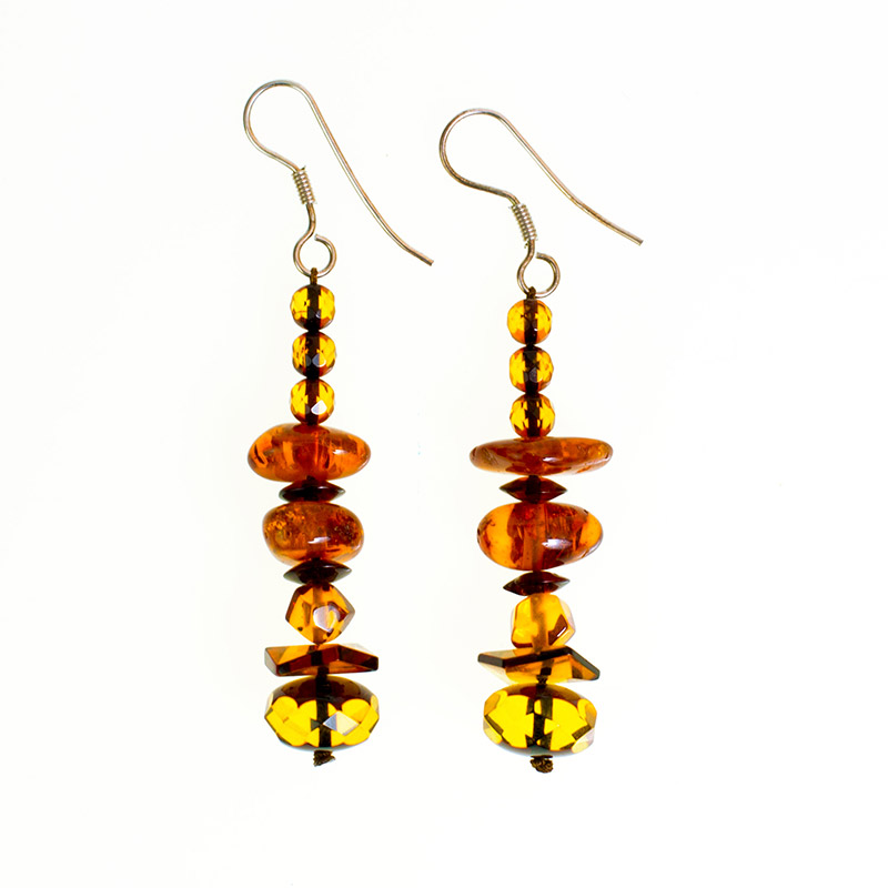 Earrings made of genuine amber from Baltic sea and silver.